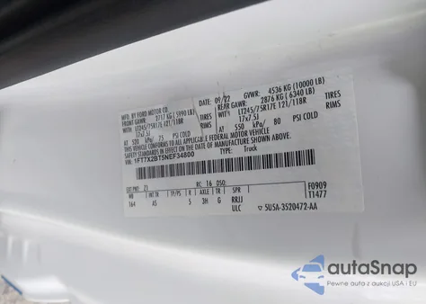 2022 Ford F-250 Xl из США, поврежденный, VIN 1FT7X2BT5NEF34800